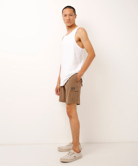 short cargo cós com cordão - marrom P short cargo cós com cordão - marrom P