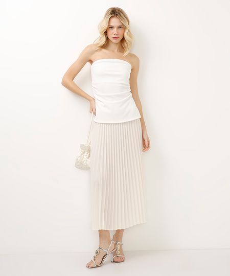 saia midi plissada off white P