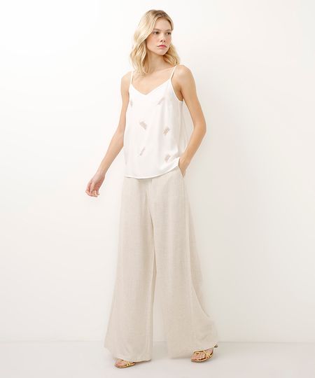 calça pantalona com linho bege 44 calça pantalona com linho bege 44