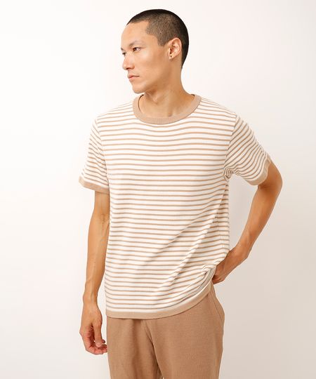 camiseta relaxed de tricot listrada bege GG