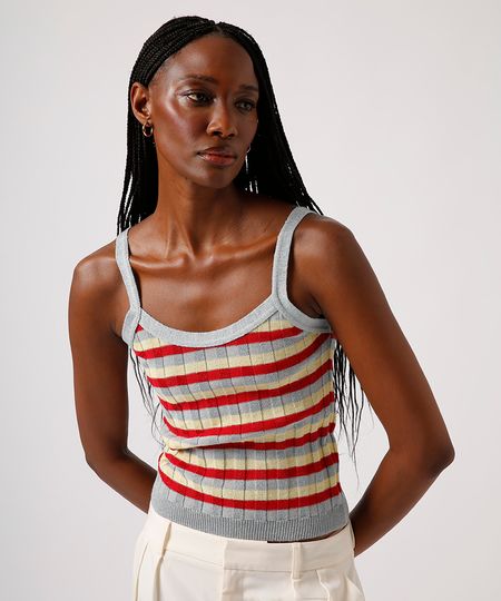 blusa de tricot listrada com lurex mindset colorida PP blusa de tricot listrada com lurex mindset colorida PP