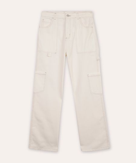 calça wide leg cargo de sarja juvenil - off white 10