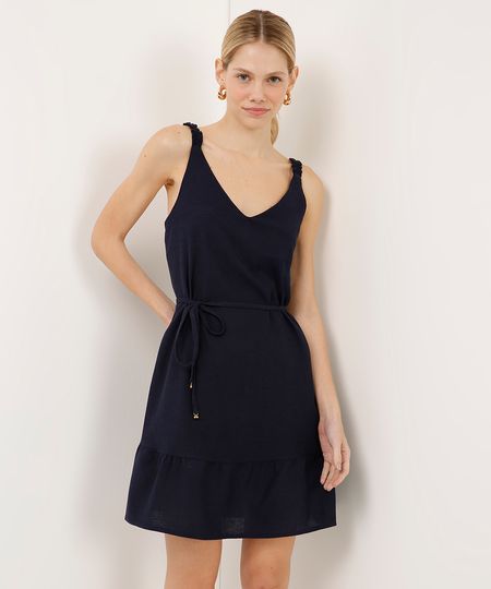 vestido curto com linho azul P