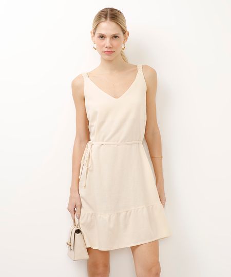 vestido curto com linho bege PP