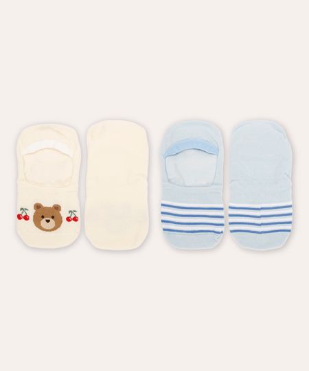 kit de 2 meias cano invisível ursinho e listrado colorida 34-39 kit de 2 meias cano invisível ursinho e listrado colorida 34-39