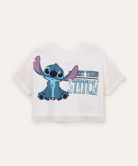 cropped de algodão infantil stitch com paetê off white 4