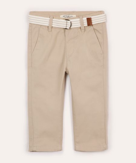 calça de sarja infantil com cinto bege 3