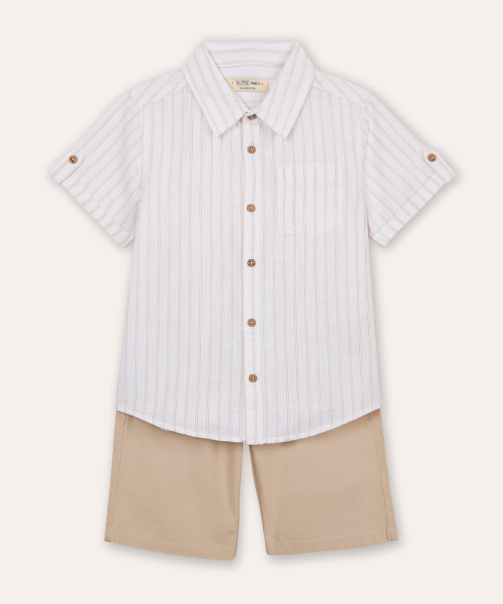 conjunto de algodão infantil listrado branco