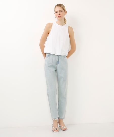 calça mom jeans com brilhos azul 46