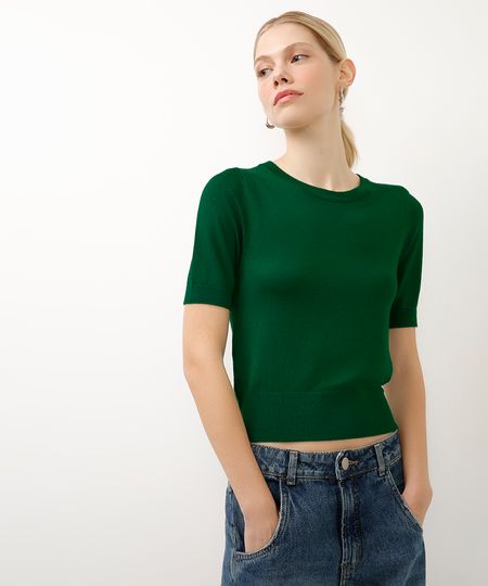 cropped de tricot manga curta verde P