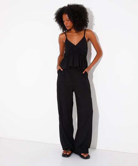 calça pijama reta texturizada mindset preta PP