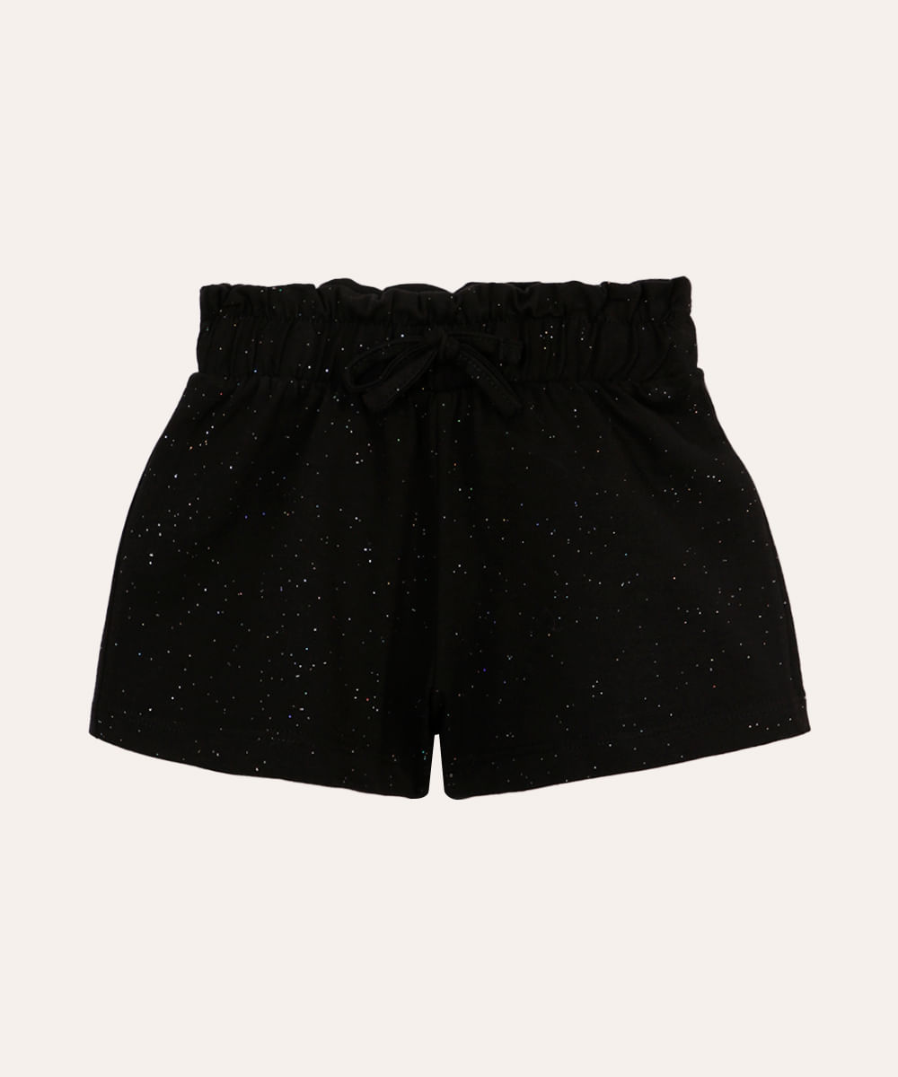 short clochard infantil com glitter preto