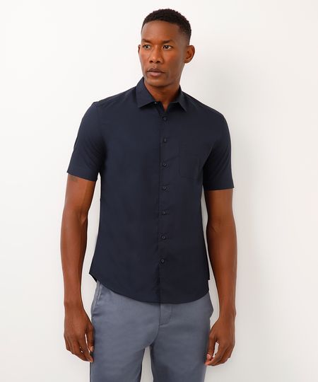 camisa manga curta com bolso azul 3