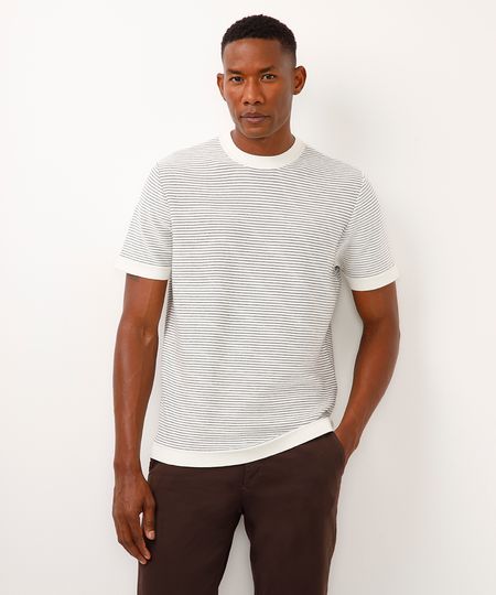 camiseta comfort de tricot listrada branca P