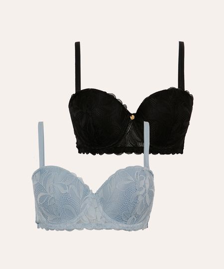 kit de 2 sutiãs meia taça com renda floral colorido 44