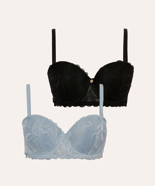 kit de 2 sutiãs meia taça com renda floral colorido 42