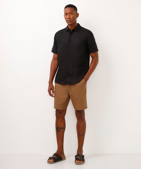 bermuda reta com linho marrom 38 bermuda reta com linho marrom 38