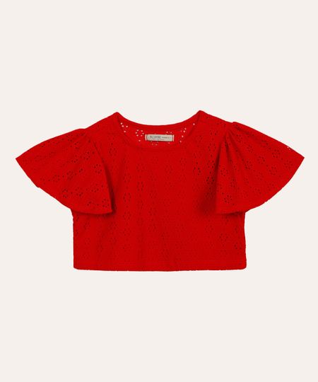 blusa de laise infantil com babado vermelha 10