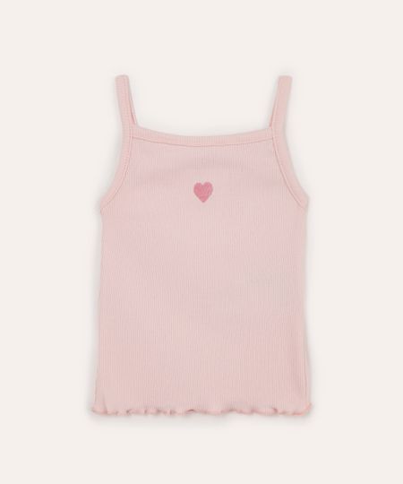 blusa de algodão infantil alça fina coração rosa 5