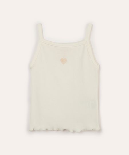 blusa de algodão infantil alça fina coração off white 2 blusa de algodão infantil alça fina coração off white 2