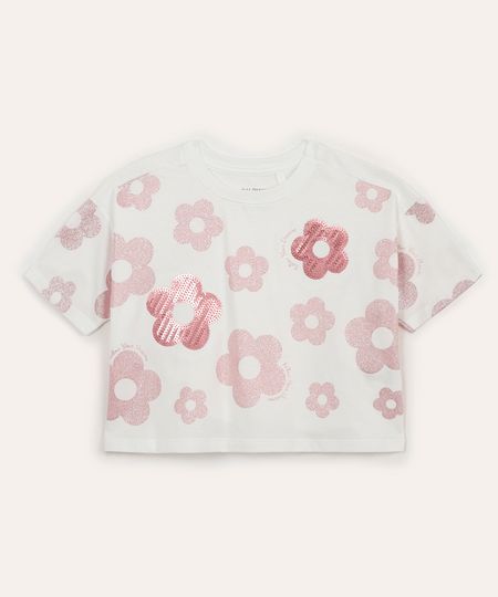 camiseta de algodão infantil floral com paête off white 8 camiseta de algodão infantil floral com paête off white 8