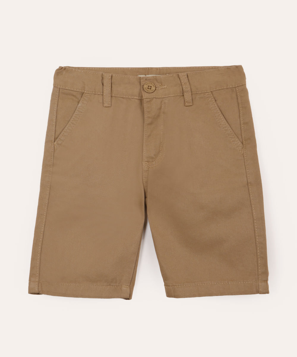bermuda de sarja infantil bolso chino bege