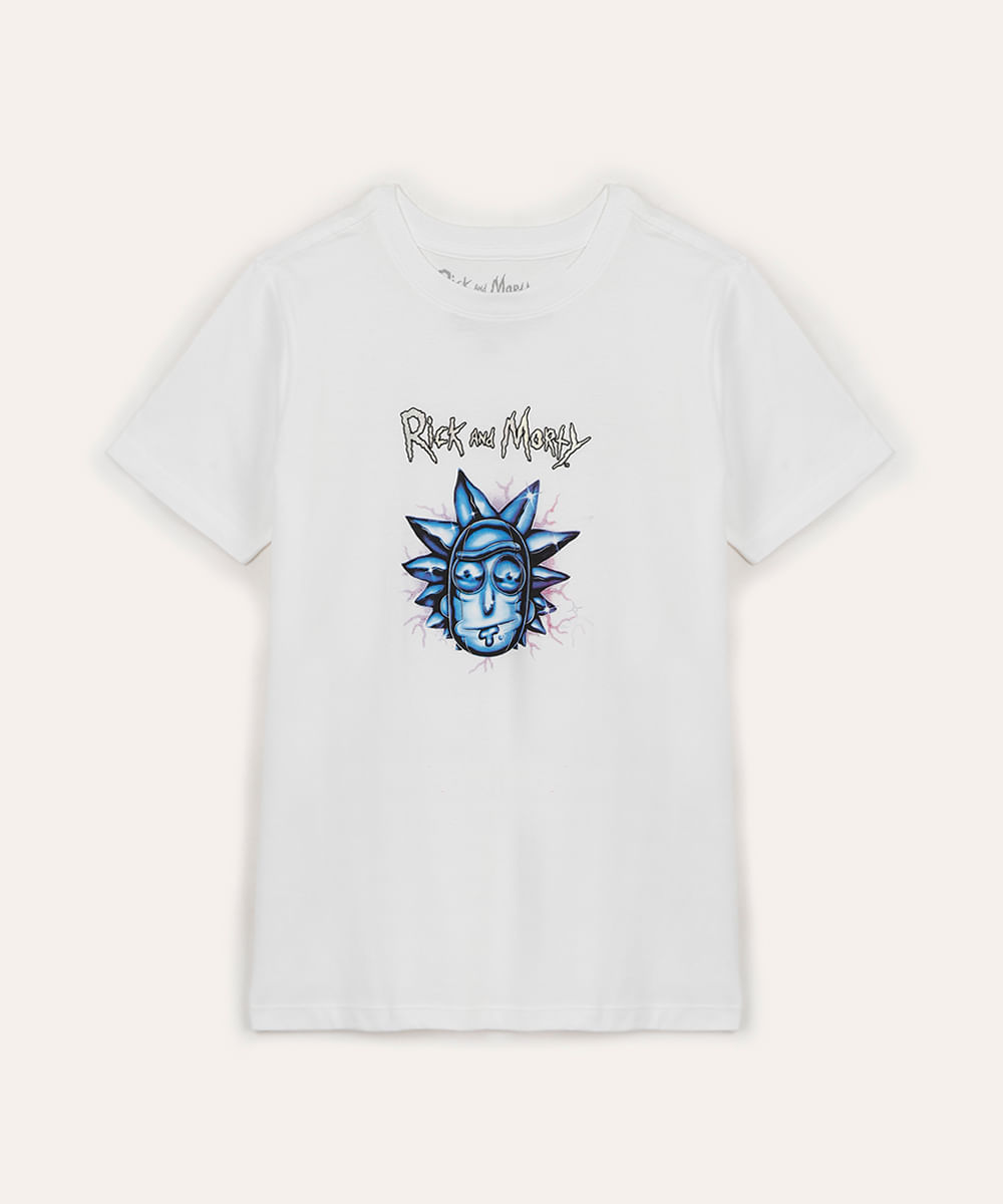 camiseta de algodão juvenil rick e morty off white