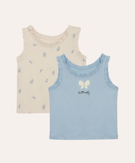 kit de 2 regatas infantis borboleta e floral colorida 4 kit de 2 regatas infantis borboleta e floral colorida 4