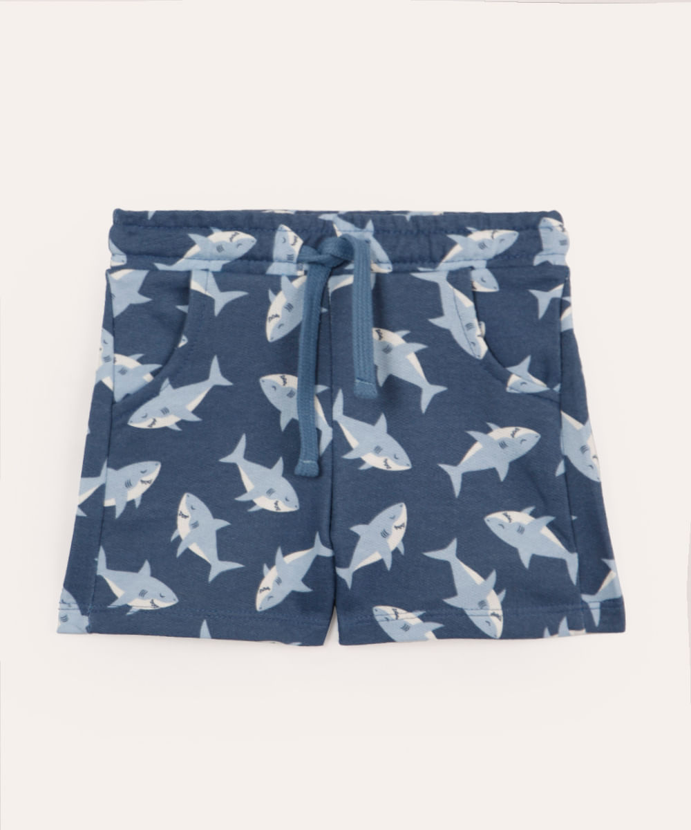 short de algodão infantil tubarão azul
