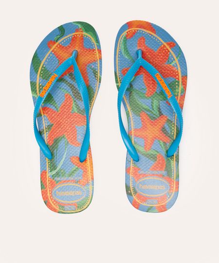 chinelo slim havaianas tropical azul 35-36 chinelo slim havaianas tropical azul 35-36