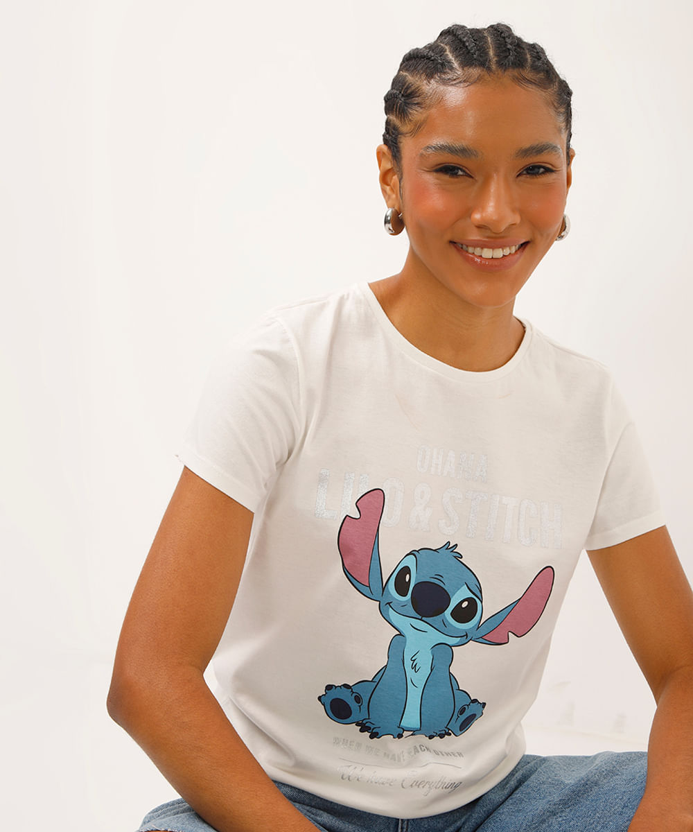 camiseta de algodão stitch off white