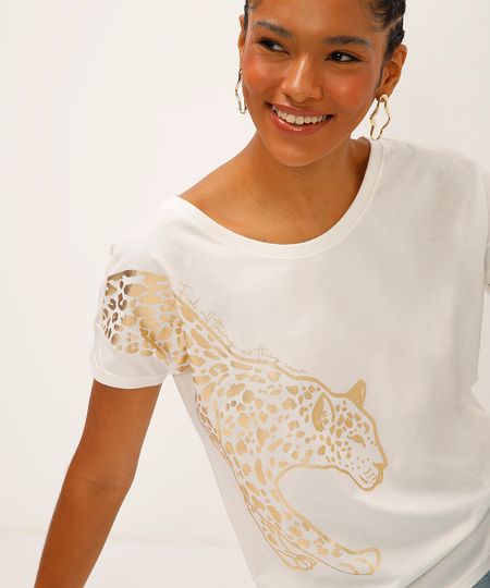 blusa de algodão onça metalizada off white PP