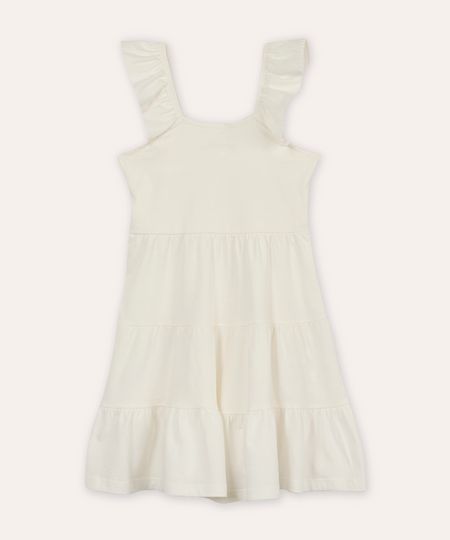 vestido infantil de algodão alça com babado off white 4