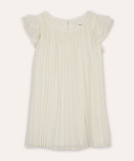 vestido plissado infantil com poá brilhoso off white 2