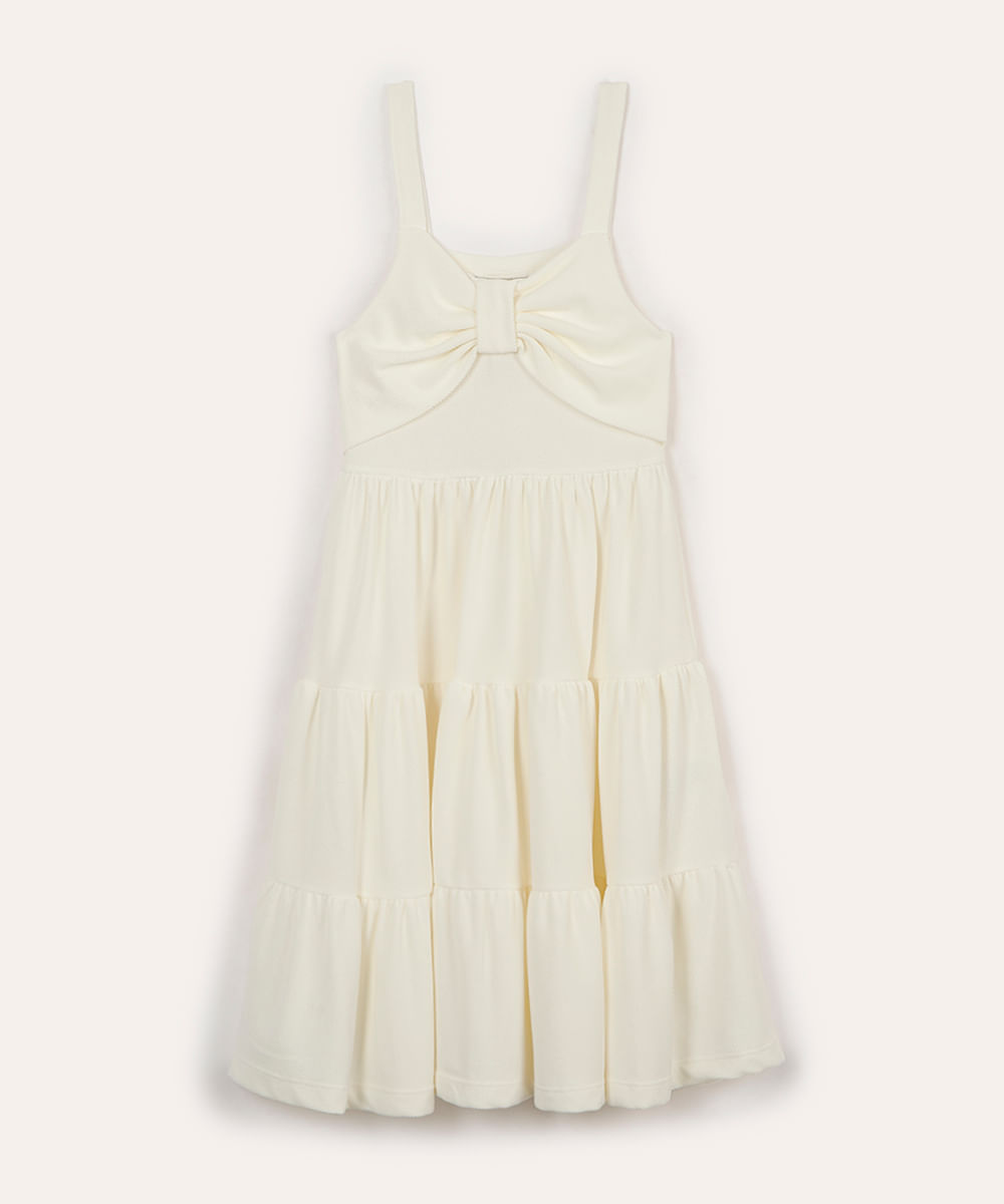 vestido infantil texturizado com laço off white