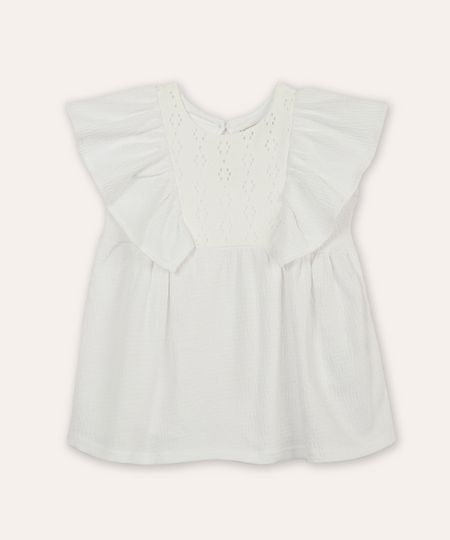 bata infantil com laise e babado off white 5