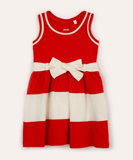 vestido infantil de algodão listrado vermelho 2