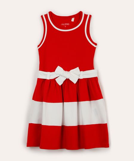 vestido infantil de algodão listrado vermelho 8
