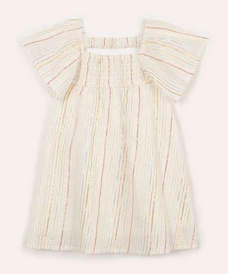 vestido infantil de algodão com lurex listrado off white 5