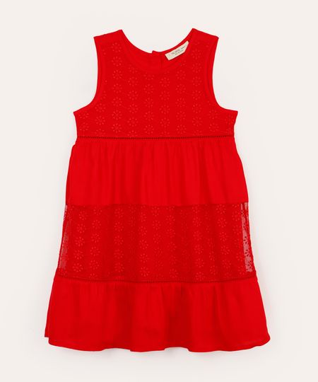 vestido midi infantil com recortes floral vermelho 4