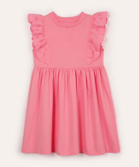 vestido curto infantil com laise floral rosa 4
