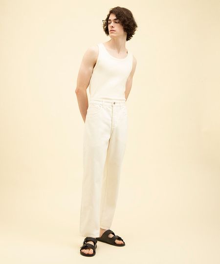 calça reta de sarja com bolsos off white 40 calça reta de sarja com bolsos off white 40