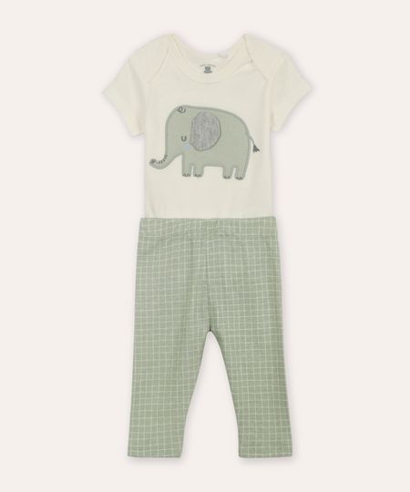conjunto infantil longo quadriculado elefante off white 0-3 conjunto infantil longo quadriculado elefante off white 0-3