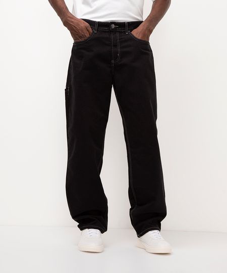 calça de sarja skater com bolsos preto 36