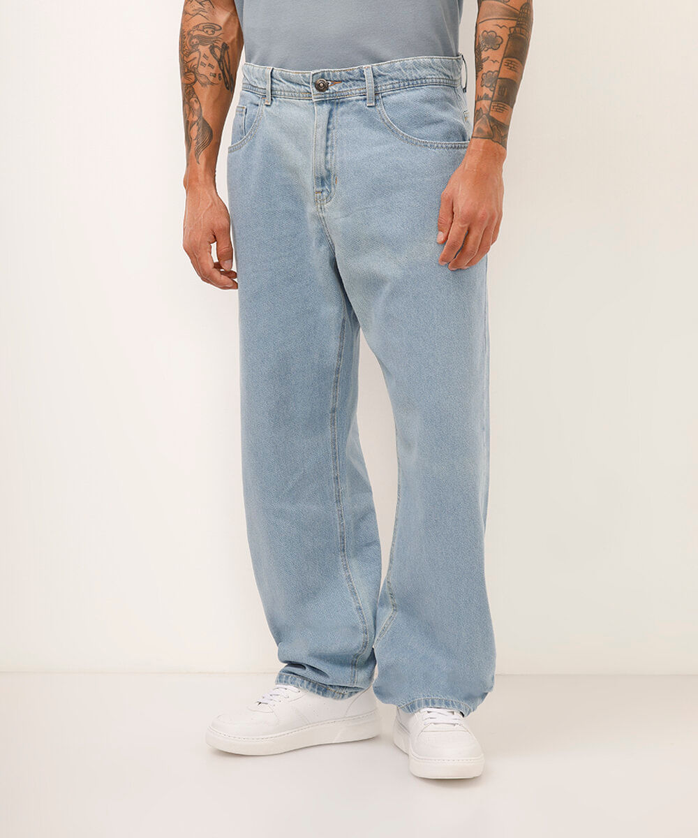 calça jeans skater com bolsos azul