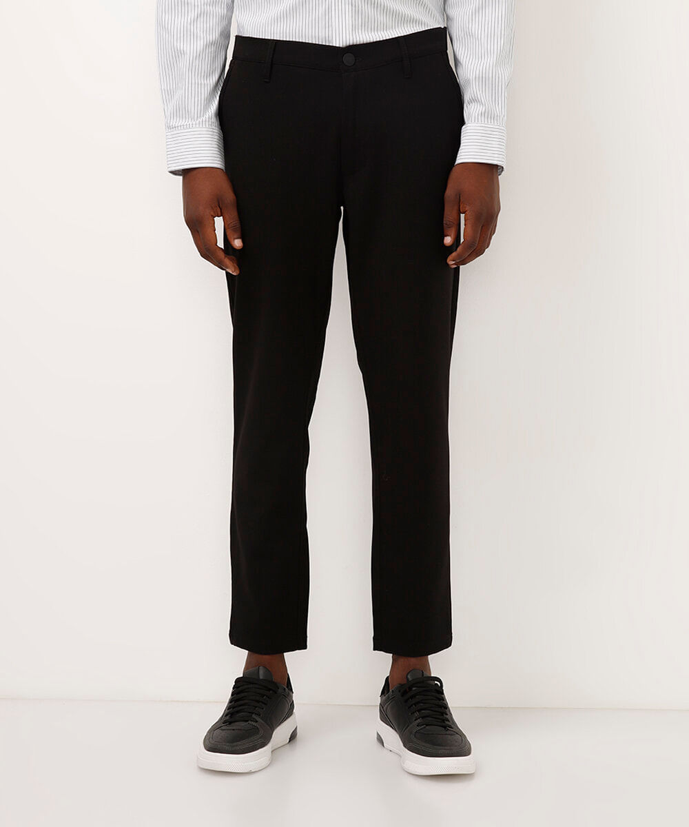 calça chino slim de alfaiataria masculina com elástico no cós preta