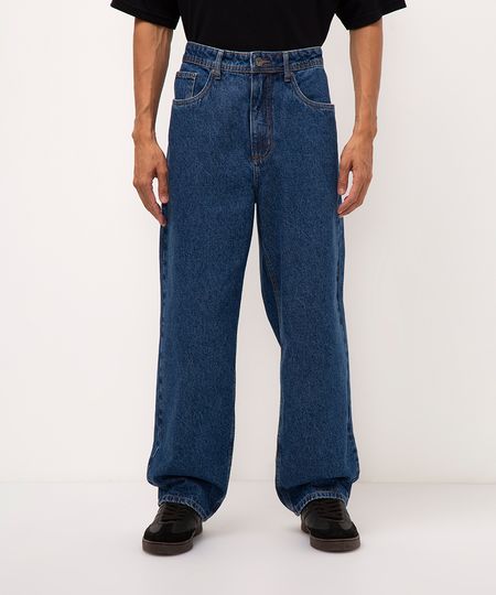 calça baggy jeans com bolsos azul 36
