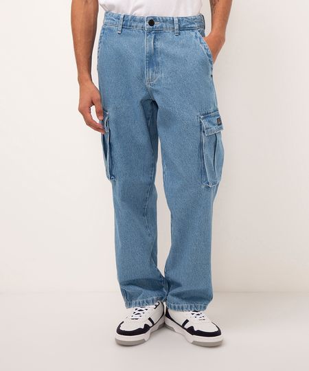 calça jeans wide leg cargo azul médio 38 calça jeans wide leg cargo azul médio 38