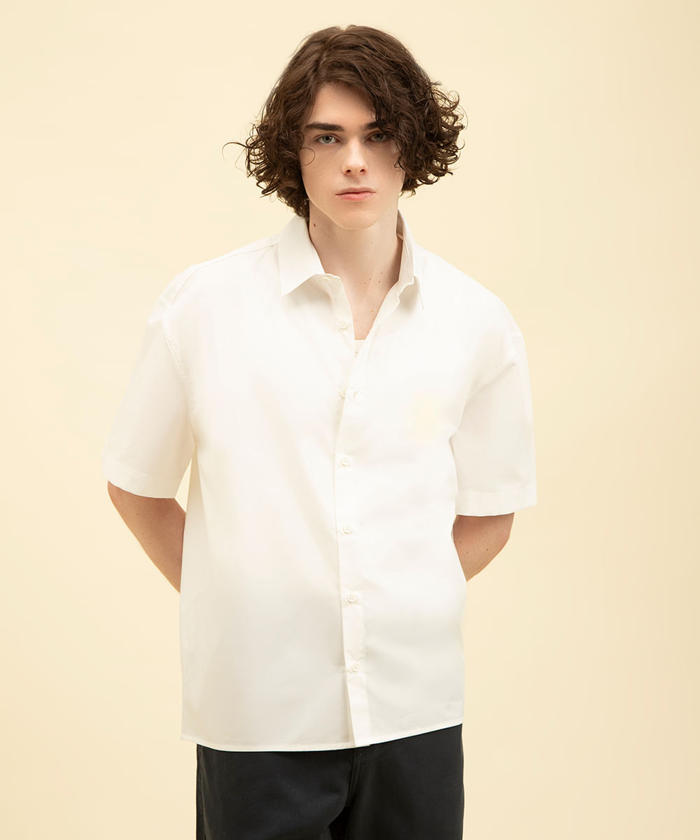 camisa de algodão manga curta off white