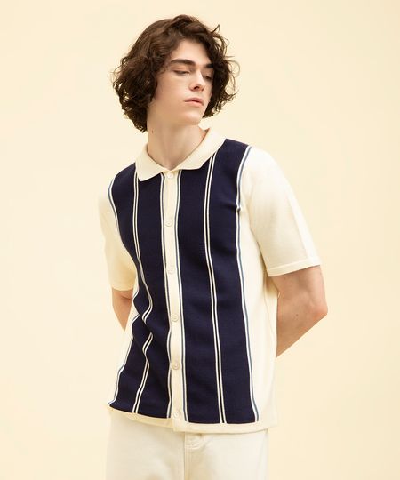 camisa de tricot manga curta listrada colorida G